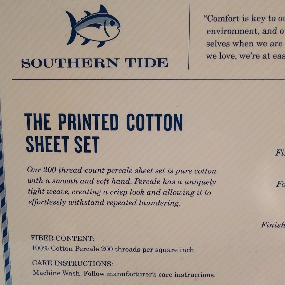 New Southern Tide full Size sheet set Skipjack, Blue Topaz - Picture 5 of 7